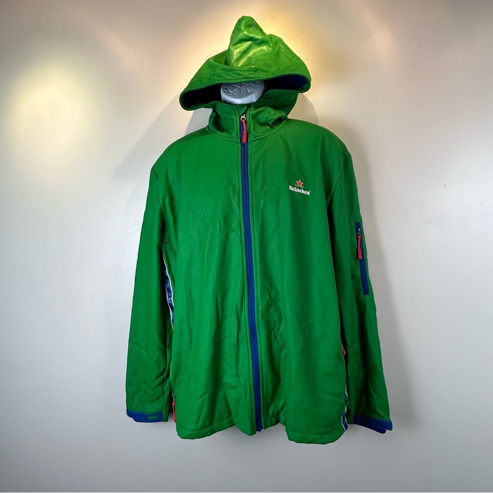 Heineken UEFA Champions League Green Hooded Rain‎ Jacket Mens Large Full Zip